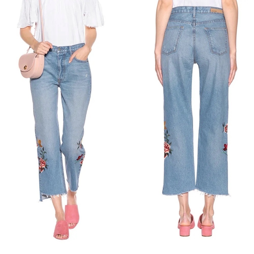 GRLFRND Helena embroidered cropped jeans